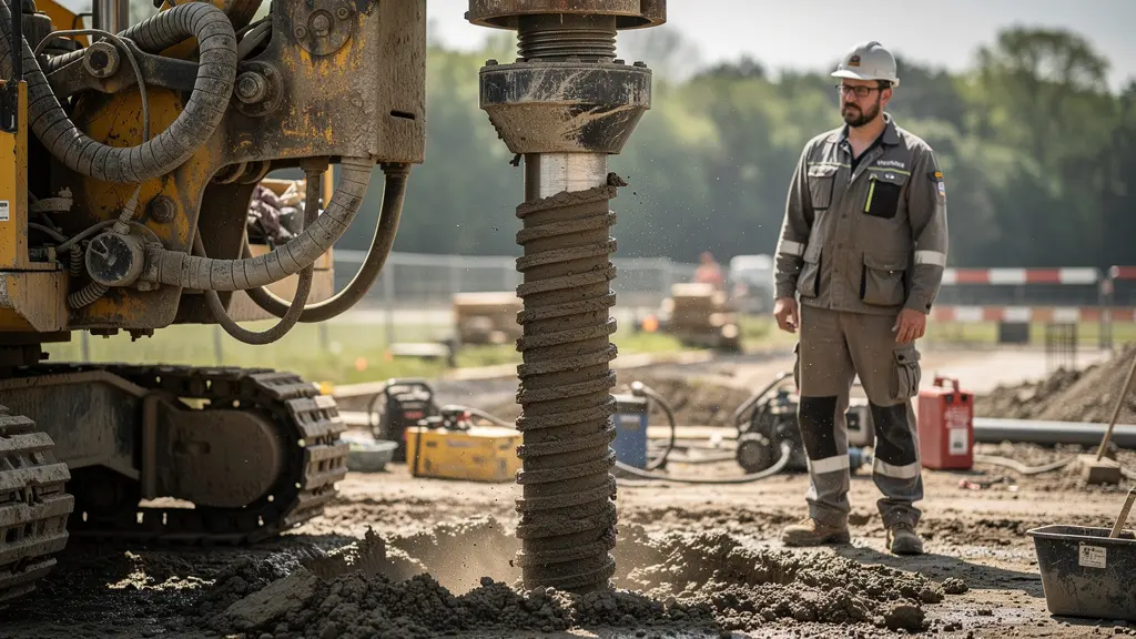 Machine de sondage géotechnique réalisant des prélèvements pour étude de sol G2